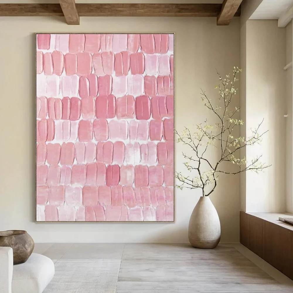 Tiles Handmade Pink Textured Scale Canvas Wall Art J6596